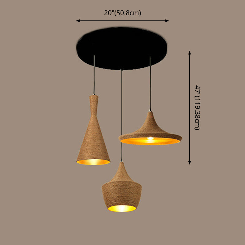 3 Light Beige Rope Pendant Light Retro Industrial Shade Hanging Lamp for Dining Room Clearhalo 'Ceiling Lights' 'Industrial Pendants' 'Industrial' 'Middle Century Pendants' 'Pendant Lights' 'Pendants' 'Tiffany' Lighting' 2556842