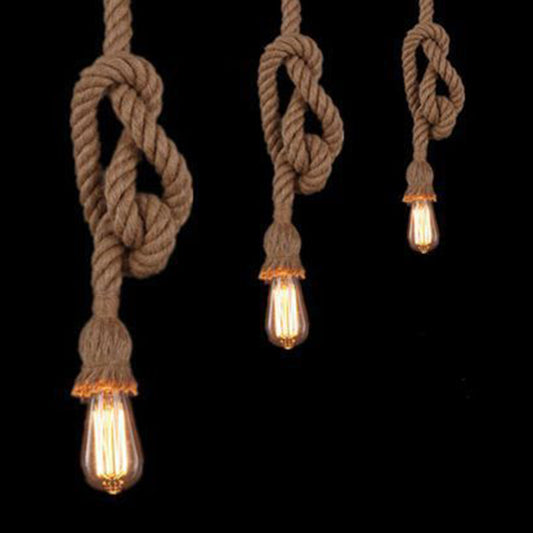 Exposed Bulb Natural Rope Pendant Light Vintage Industrial Restaurant Hanging Light Fixtures Clearhalo 'Ceiling Lights' 'Industrial Pendants' 'Industrial' 'Middle Century Pendants' 'Pendant Lights' 'Pendants' 'Tiffany' Lighting' 2556851