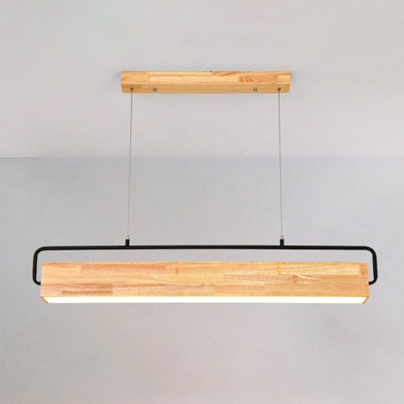 Modern Nordic Strip Island Pendant Lighting Rectangular Wood Restaurant Linear Chandelier Wood Clearhalo 'Ceiling Lights' 'Island Lights' Lighting' 2556980