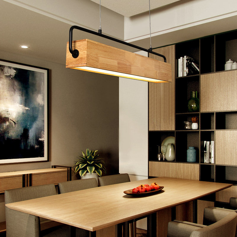 Modern Nordic Strip Island Pendant Lighting Rectangular Wood Restaurant Linear Chandelier Clearhalo 'Ceiling Lights' 'Island Lights' Lighting' 2556981