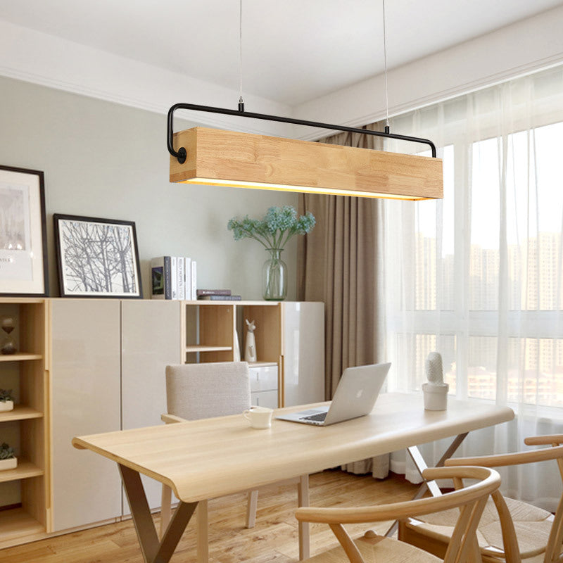 Modern Nordic Strip Island Pendant Lighting Rectangular Wood Restaurant Linear Chandelier Clearhalo 'Ceiling Lights' 'Island Lights' Lighting' 2556982