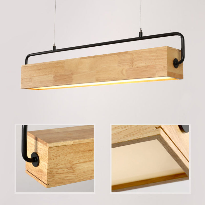 Modern Nordic Strip Island Pendant Lighting Rectangular Wood Restaurant Linear Chandelier Clearhalo 'Ceiling Lights' 'Island Lights' Lighting' 2556983