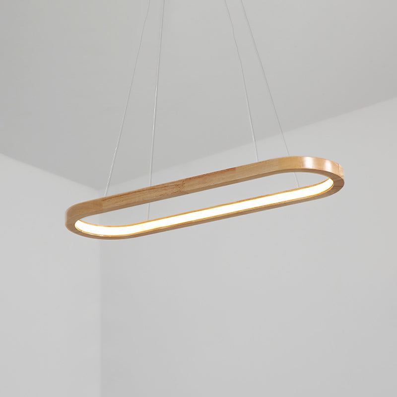 Modern Minimalist Oval Island Light LED Wooden Strip Restaurant Pendant Lighting Wood 23.5" Clearhalo 'Ceiling Lights' 'Island Lights' Lighting' 2556986