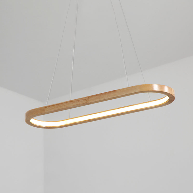 Modern Minimalist Oval Island Light LED Wooden Strip Restaurant Pendant Lighting Wood 35.5" Clearhalo 'Ceiling Lights' 'Island Lights' Lighting' 2556987