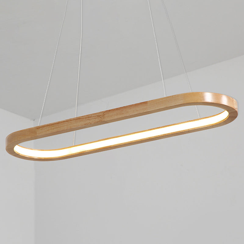 Modern Minimalist Oval Island Light LED Wooden Strip Restaurant Pendant Lighting Wood 47.5" Clearhalo 'Ceiling Lights' 'Island Lights' Lighting' 2556989