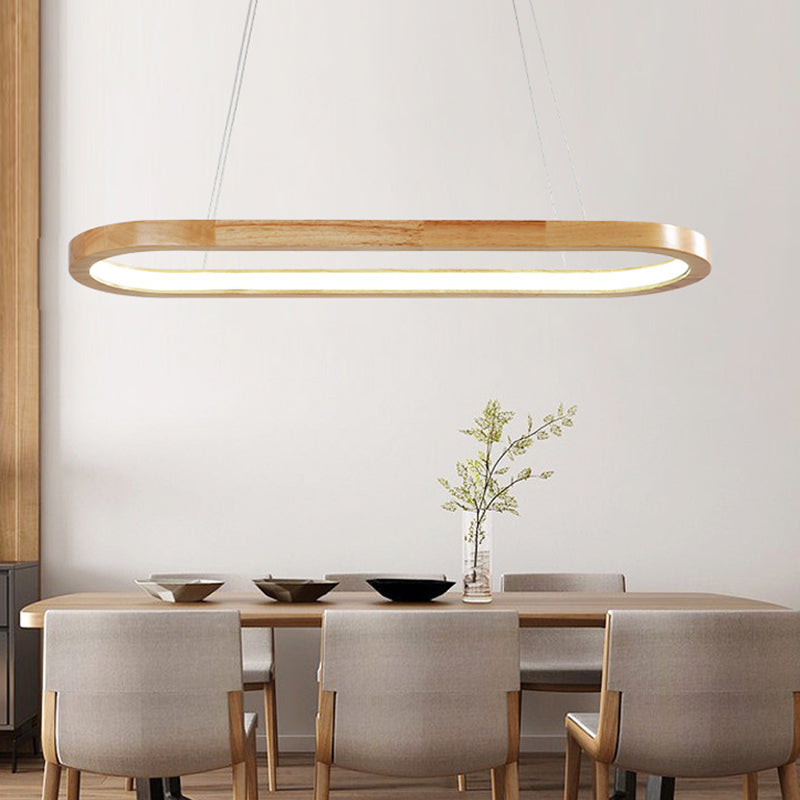 Modern Minimalist Oval Island Light LED Wooden Strip Restaurant Pendant Lighting Clearhalo 'Ceiling Lights' 'Island Lights' Lighting' 2556992