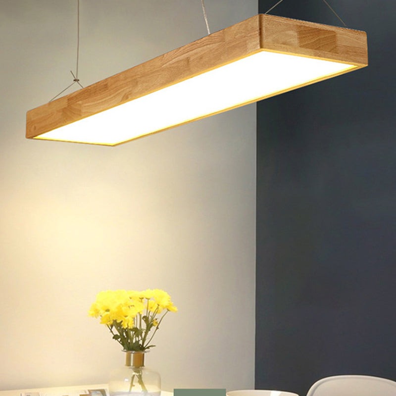 Beige Rectangular Island Pendant Lighting Modern Minimalist Wood LED Island Lamps Wood Clearhalo 'Ceiling Lights' 'Island Lights' Lighting' 2556993