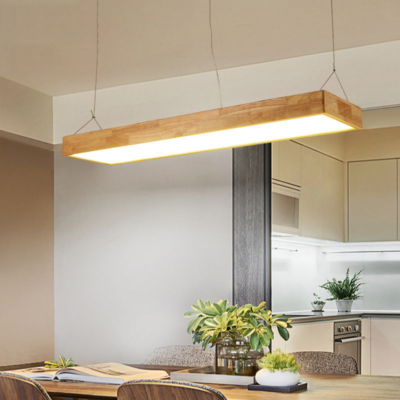 Beige Rectangular Island Pendant Lighting Modern Minimalist Wood LED Island Lamps Clearhalo 'Ceiling Lights' 'Island Lights' Lighting' 2556994