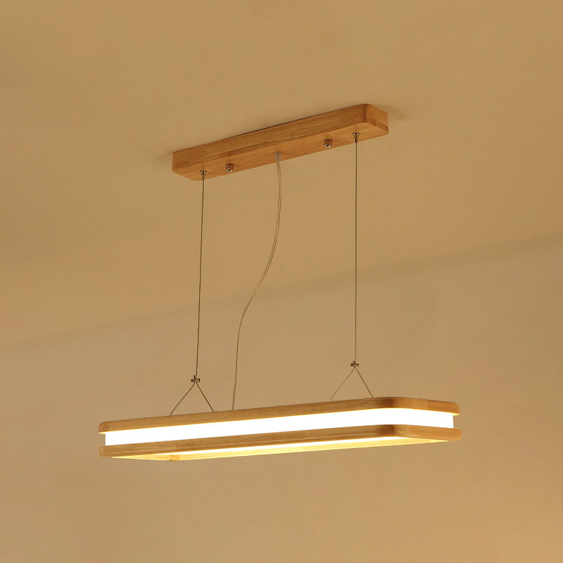 Nordic Simple Wood Island Light Fixtures Beige Rectangular LED Dining Room Pendant Lighting Wood 35.5" Clearhalo 'Ceiling Lights' 'Island Lights' Lighting' 2557007