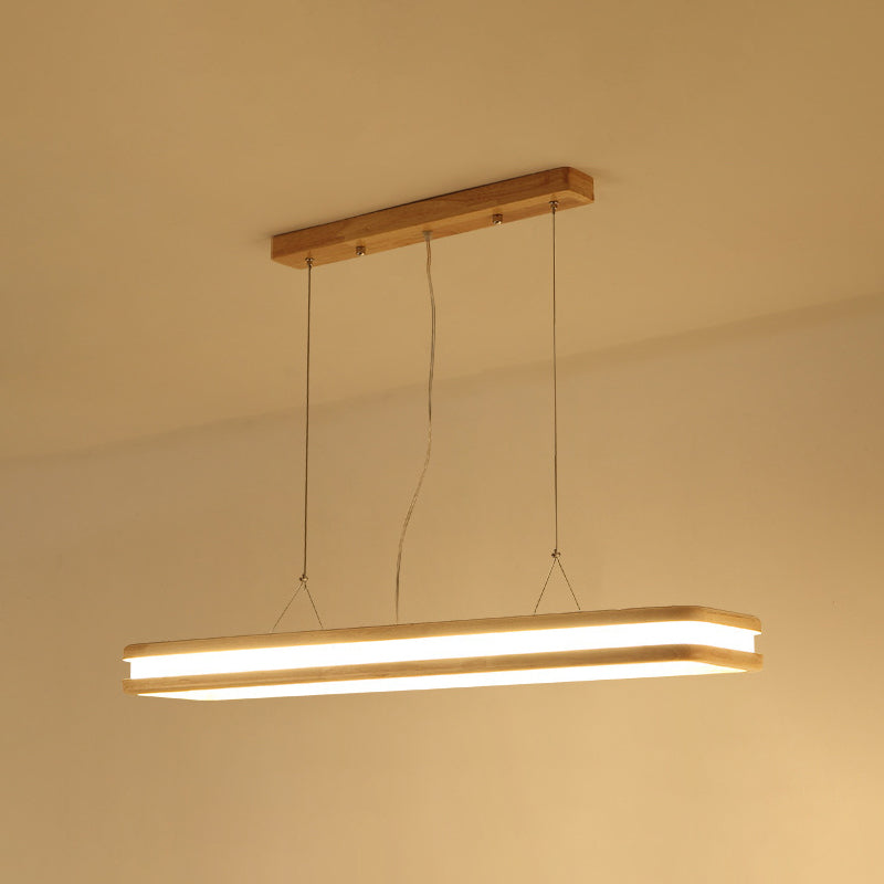 Nordic Simple Wood Island Light Fixtures Beige Rectangular LED Dining Room Pendant Lighting Wood 47.5" Clearhalo 'Ceiling Lights' 'Island Lights' Lighting' 2557009