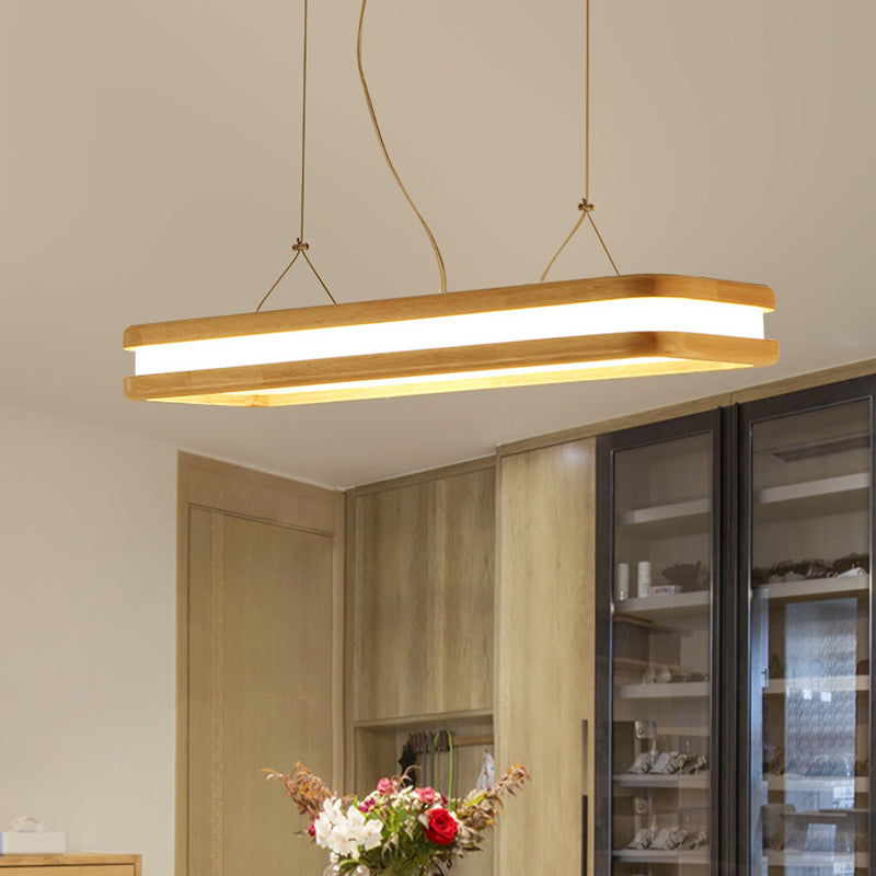 Nordic Simple Wood Island Light Fixtures Beige Rectangular LED Dining Room Pendant Lighting Clearhalo 'Ceiling Lights' 'Island Lights' Lighting' 2557011