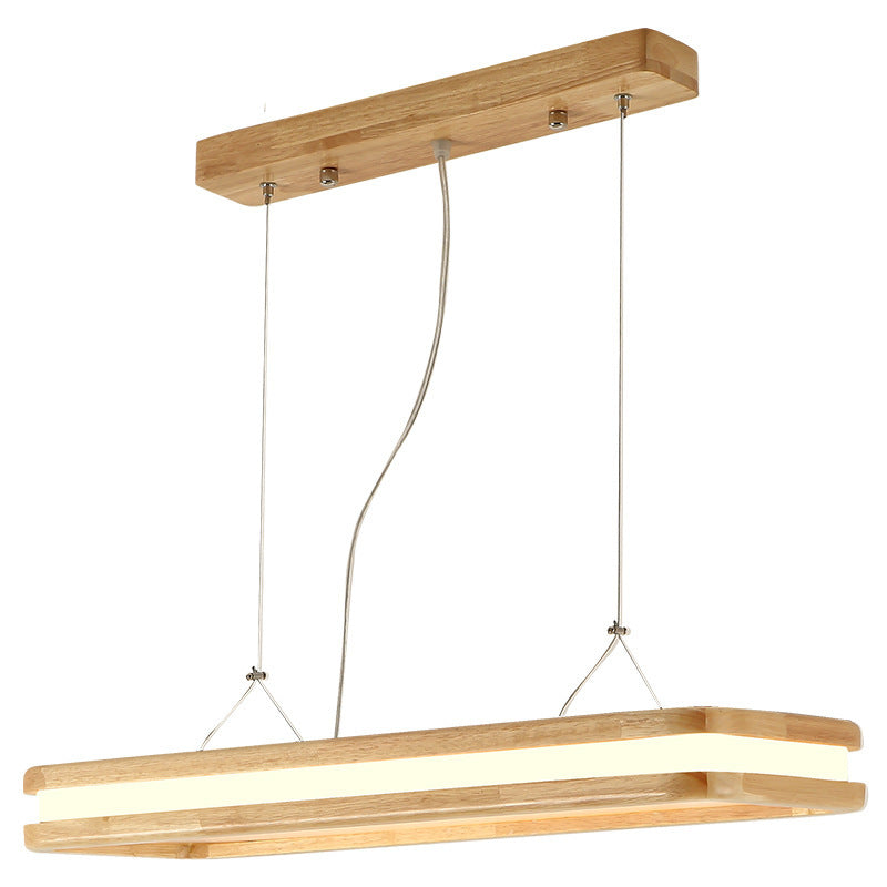 Nordic Simple Wood Island Light Fixtures Beige Rectangular LED Dining Room Pendant Lighting Clearhalo 'Ceiling Lights' 'Island Lights' Lighting' 2557012