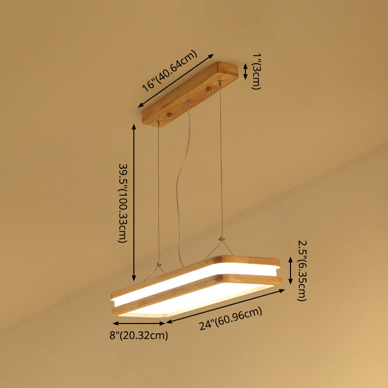 Nordic Simple Wood Island Light Fixtures Beige Rectangular LED Dining Room Pendant Lighting Clearhalo 'Ceiling Lights' 'Island Lights' Lighting' 2557014