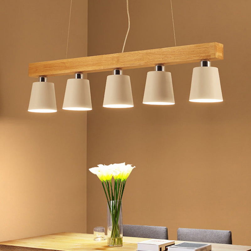 Nordic Modern Wood Island Pendant with Tapered Metal Lampshade Work Room Hanging Lamp Clearhalo 'Ceiling Lights' 'Island Lights' Lighting' 2557027