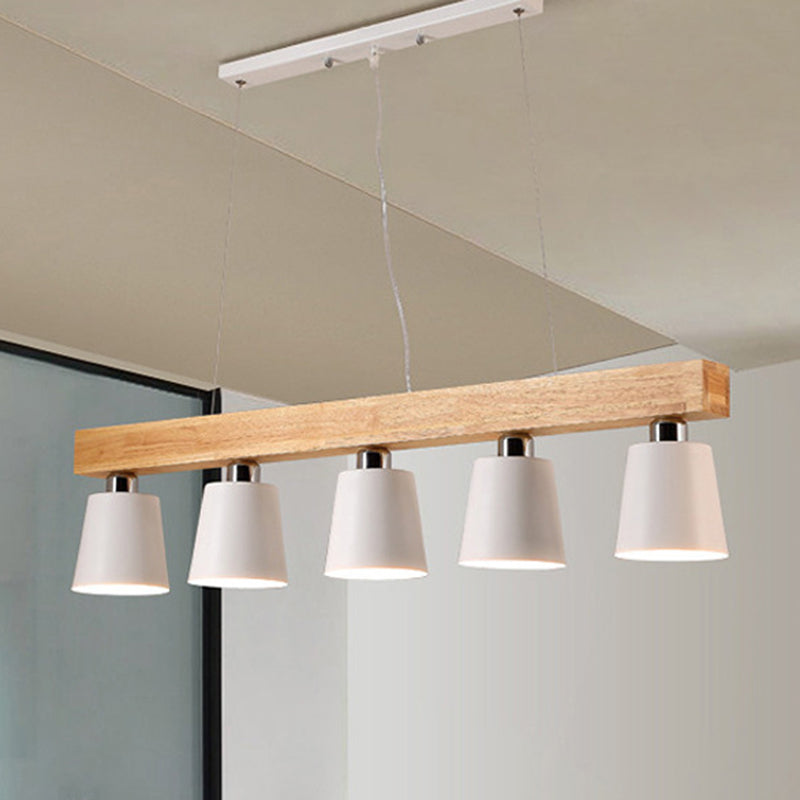 Nordic Modern Wood Island Pendant with Tapered Metal Lampshade Work Room Hanging Lamp Clearhalo 'Ceiling Lights' 'Island Lights' Lighting' 2557032