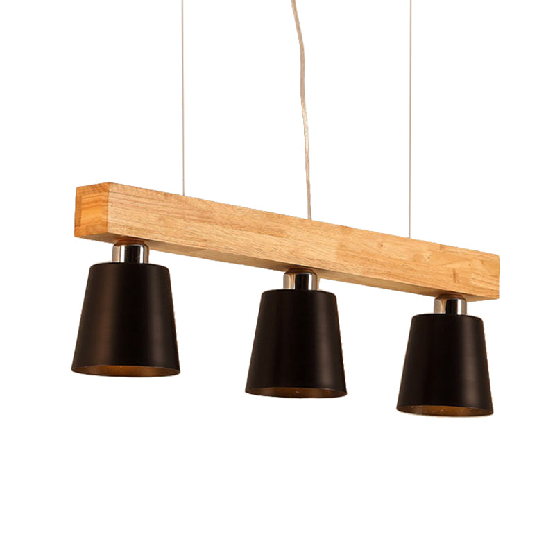 Nordic Modern Wood Island Pendant with Tapered Metal Lampshade Work Room Hanging Lamp Clearhalo 'Ceiling Lights' 'Island Lights' Lighting' 2557035