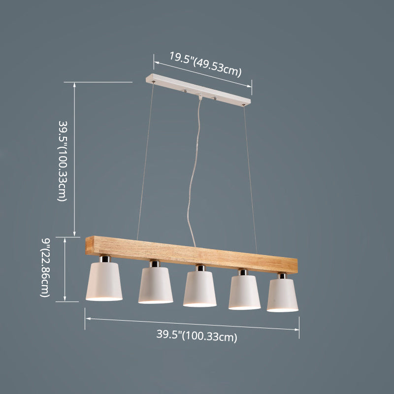Nordic Modern Wood Island Pendant with Tapered Metal Lampshade Work Room Hanging Lamp Clearhalo 'Ceiling Lights' 'Island Lights' Lighting' 2557038