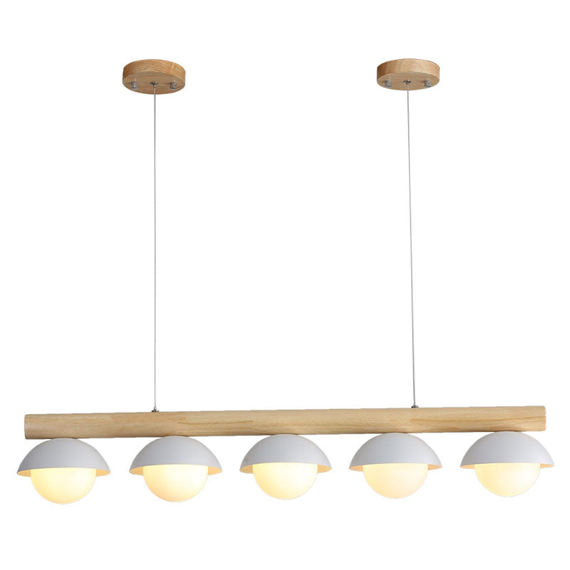 Modern Minimalist Linear Wood Island Pendant Grey Dome-Shaped Hanging Island Lights Clearhalo 'Ceiling Lights' 'Island Lights' Lighting' 2557049