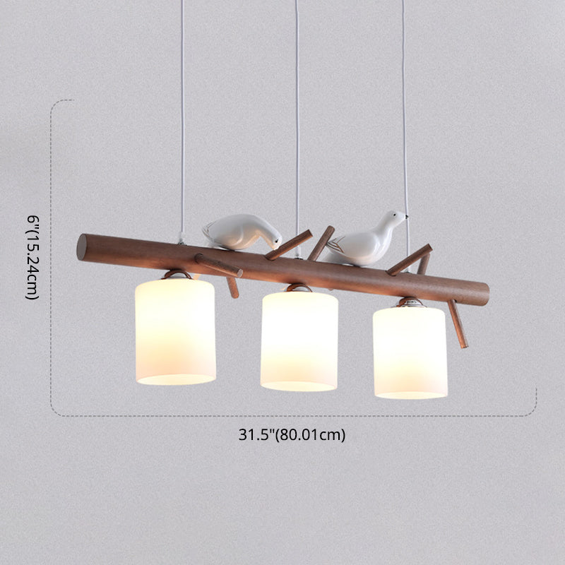 3 Lights Nutcracker Wood Island Pendant Lighting Contemporary Cylindrical Glass Shade Island Lamps Clearhalo 'Ceiling Lights' 'Island Lights' Lighting' 2557068