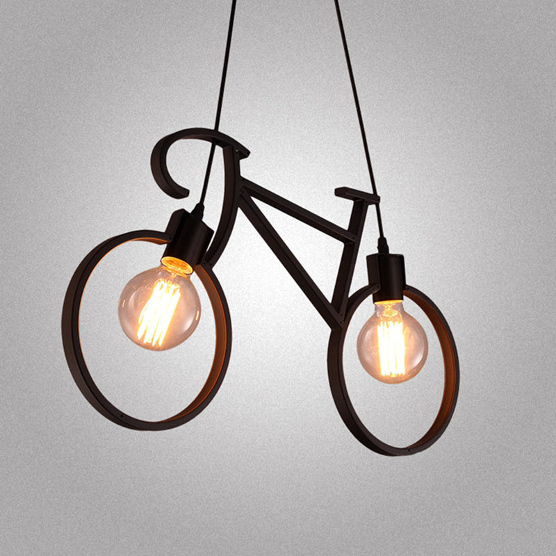 Retro Creative Iron Bicycle Chandelier 2 Light Dining Table Pendant Lighting Fixtures Clearhalo 'Ceiling Lights' 'Island Lights' Lighting' 2557076