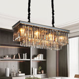 Rectangle Dining Room Chandelier Lamp Traditional Smoke Gray Crystal Block 8/11 Heads Matte Black Hanging Light Clearhalo 'Ceiling Lights' 'Island Lights' Lighting' 255707