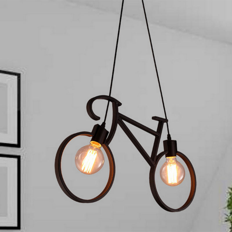 Retro Creative Iron Bicycle Chandelier 2 Light Dining Table Pendant Lighting Fixtures Clearhalo 'Ceiling Lights' 'Island Lights' Lighting' 2557080
