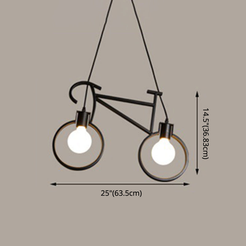 Retro Creative Iron Bicycle Chandelier 2 Light Dining Table Pendant Lighting Fixtures Clearhalo 'Ceiling Lights' 'Island Lights' Lighting' 2557082
