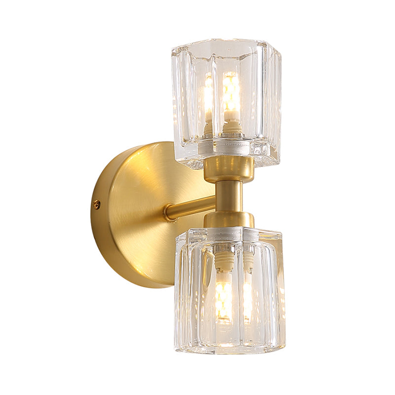 Tapered Living Room Wall Light Clear Crystal 2 Bulbs Modern Style Wall Sconce Lamp in Gold Finish Clearhalo 'Modern wall lights' 'Modern' 'Wall Lamps & Sconces' 'Wall Lights' Lighting' 255724