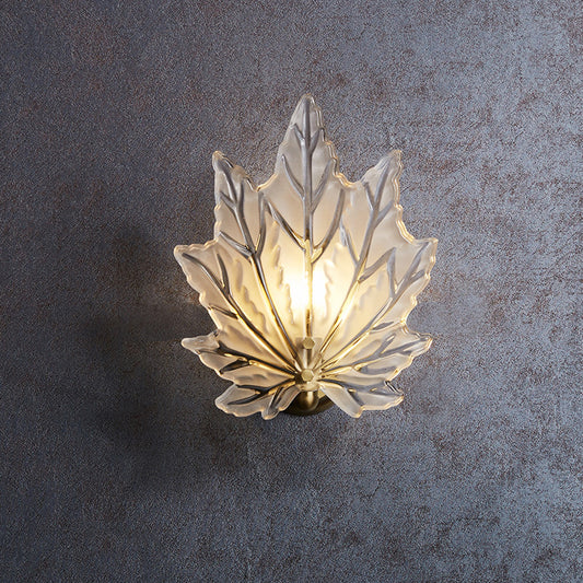 Maple Leaf Bedroom Wall Light Clear Crystal 1 Head Contemporary Wall Sconce Fixture with Round Backplate in Gold Clearhalo 'Modern wall lights' 'Modern' 'Wall Lamps & Sconces' 'Wall Lights' Lighting' 255740