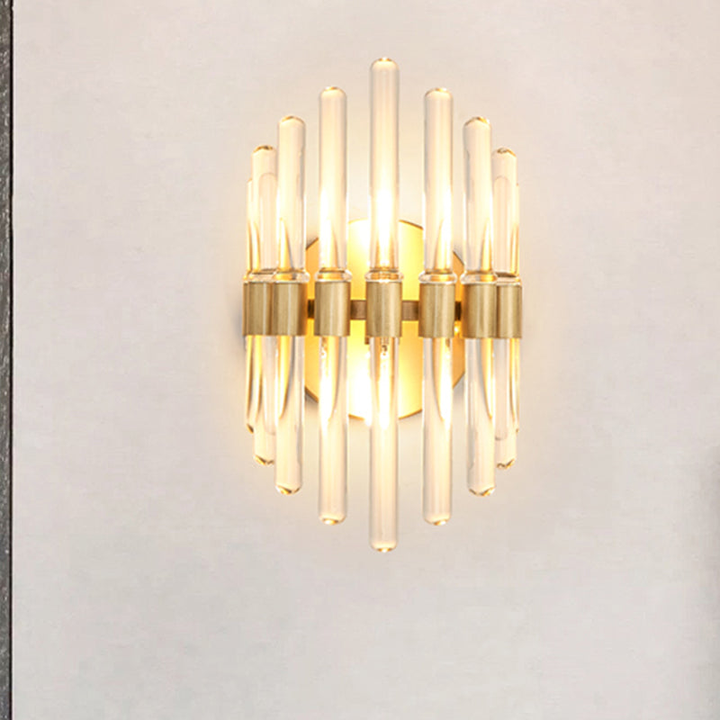 Tubular Wall Light Sconce Modern Style Clear Crystal 2 Bulbs Gold Finish Wall Sconce Light for Living Room Clearhalo 'Modern wall lights' 'Modern' 'Wall Lamps & Sconces' 'Wall Lights' Lighting' 255744