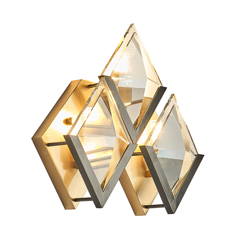 Rhombus Shaped Wall Lighting Modern Style Clear Crystal and Metal 3 Lights Golden Wall Sconce Light Clearhalo 'Modern wall lights' 'Modern' 'Wall Lamps & Sconces' 'Wall Lights' Lighting' 255752