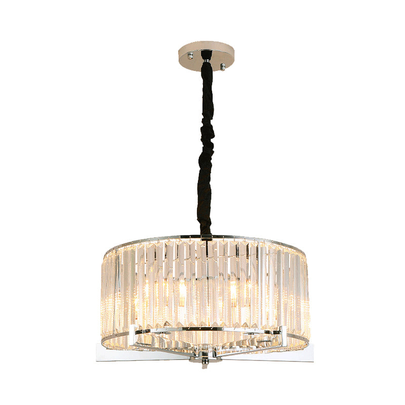 Drum Clear Crystal Block Hanging Lamp Traditional 5/6 Heads Dining Room Chandelier Lighting Fixture Clearhalo 'Ceiling Lights' 'Chandeliers' Lighting' options 255759