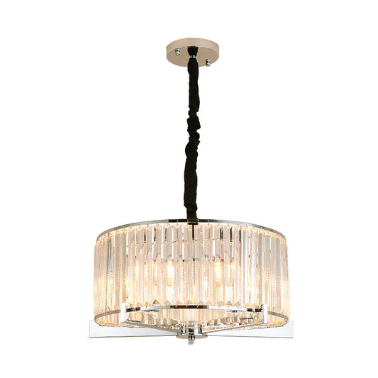 Drum Clear Crystal Block Hanging Lamp Traditional 5/6 Heads Dining Room Chandelier Lighting Fixture Clearhalo 'Ceiling Lights' 'Chandeliers' Lighting' options 255764