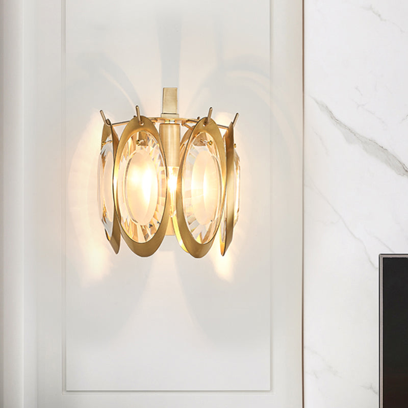 Modern Oval Shaped Wall Lighting Metallic 1 Light Living Room Golden Wall Light Fixture with Clear Crystal Deco Clearhalo 'Modern wall lights' 'Modern' 'Wall Lamps & Sconces' 'Wall Lights' Lighting' 255765