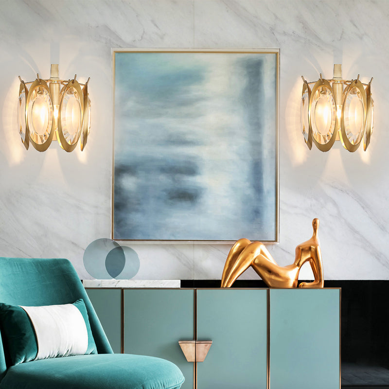 Modern Oval Shaped Wall Lighting Metallic 1 Light Living Room Golden Wall Light Fixture with Clear Crystal Deco Clearhalo 'Modern wall lights' 'Modern' 'Wall Lamps & Sconces' 'Wall Lights' Lighting' 255767