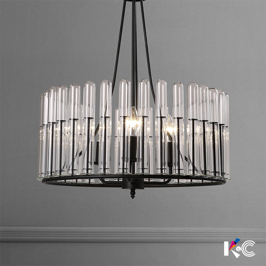 Black Cylinder Hanging Light Kit Traditional Fluted Crystal 3 Lights Dining Room Chandelier Lamp Clearhalo 'Ceiling Lights' 'Chandeliers' Lighting' options 255774