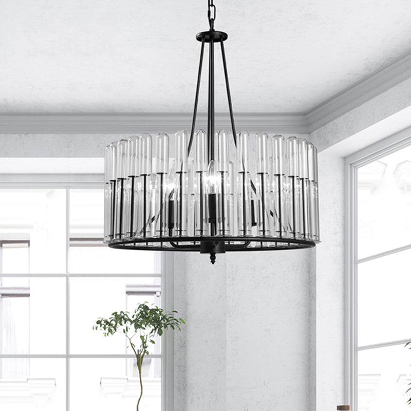 Black Cylinder Hanging Light Kit Traditional Fluted Crystal 3 Lights Dining Room Chandelier Lamp Clearhalo 'Ceiling Lights' 'Chandeliers' Lighting' options 255775