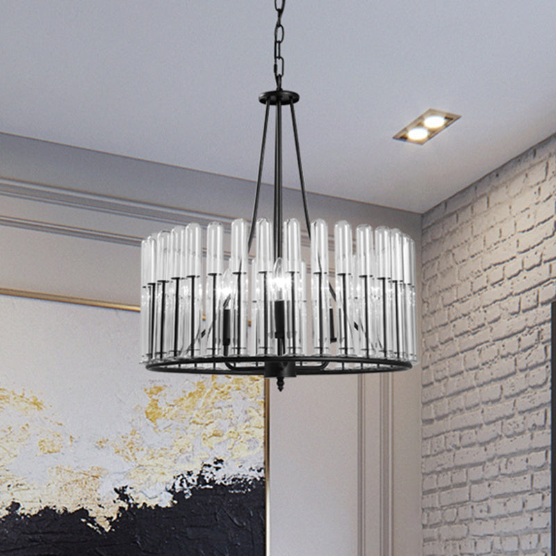 Black Cylinder Hanging Light Kit Traditional Fluted Crystal 3 Lights Dining Room Chandelier Lamp Clearhalo 'Ceiling Lights' 'Chandeliers' Lighting' options 255776