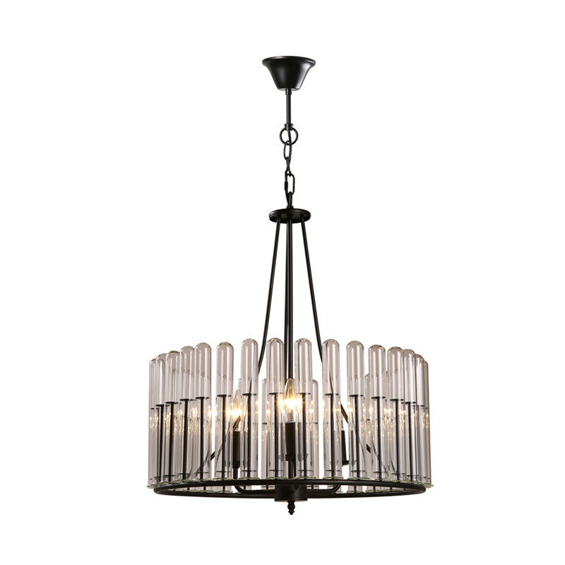 Black Cylinder Hanging Light Kit Traditional Fluted Crystal 3 Lights Dining Room Chandelier Lamp Clearhalo 'Ceiling Lights' 'Chandeliers' Lighting' options 255778