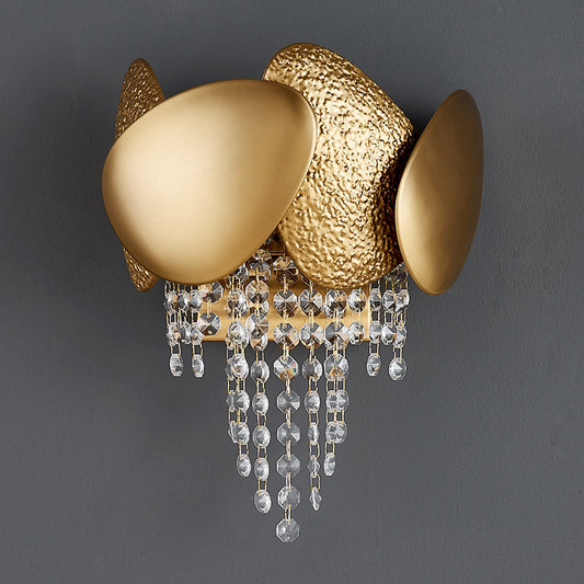 Egg Shaped Wall Mount Light Modern Style Metal 2 Lights Golden Sconce Lighting with Clear Crystal Draping Gold Clearhalo 'Modern wall lights' 'Modern' 'Wall Lamps & Sconces' 'Wall Lights' Lighting' 255784