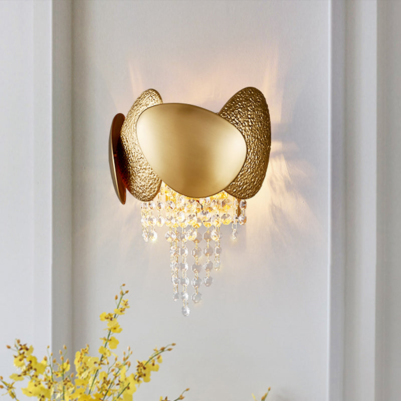 Egg Shaped Wall Mount Light Modern Style Metal 2 Lights Golden Sconce Lighting with Clear Crystal Draping Clearhalo 'Modern wall lights' 'Modern' 'Wall Lamps & Sconces' 'Wall Lights' Lighting' 255786