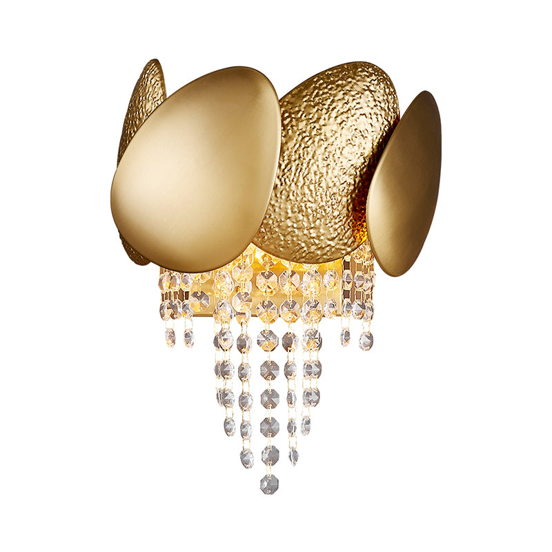 Egg Shaped Wall Mount Light Modern Style Metal 2 Lights Golden Sconce Lighting with Clear Crystal Draping Clearhalo 'Modern wall lights' 'Modern' 'Wall Lamps & Sconces' 'Wall Lights' Lighting' 255787