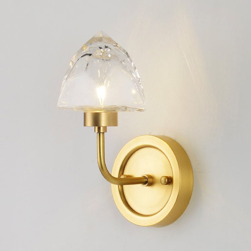 Gold Ice Cube Wall Light Fixture Contemporary 1 Light Faceted Clear Crystal Sconce Light Gold Clearhalo 'Modern wall lights' 'Modern' 'Wall Lamps & Sconces' 'Wall Lights' Lighting' 255789