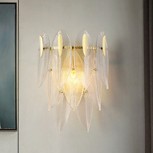 Prismatic Crystal Leaf Wall Sconce Light Minimalist 2 Lights Gold Wall Light Fixture Gold Clearhalo 'Modern wall lights' 'Modern' 'Wall Lamps & Sconces' 'Wall Lights' Lighting' 255799