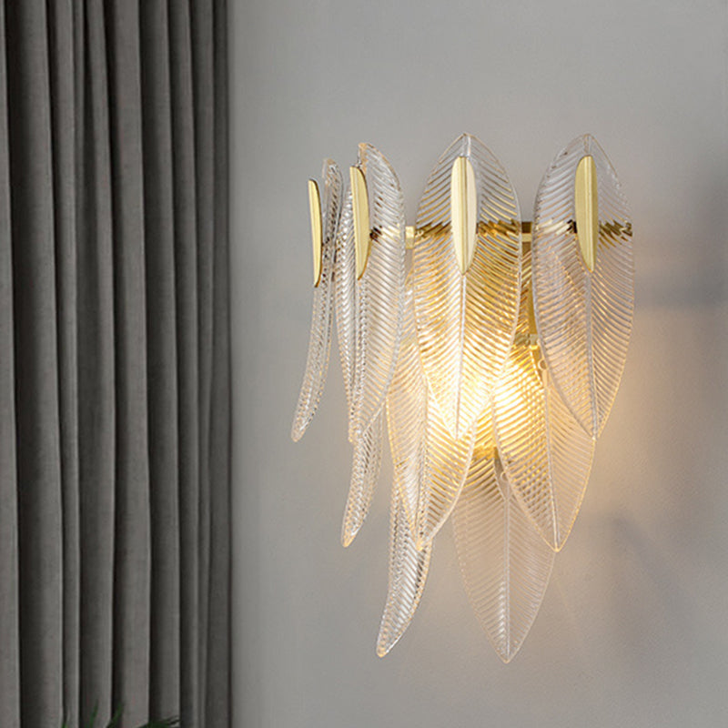 Prismatic Crystal Leaf Wall Sconce Light Minimalist 2 Lights Gold Wall Light Fixture Clearhalo 'Modern wall lights' 'Modern' 'Wall Lamps & Sconces' 'Wall Lights' Lighting' 255800