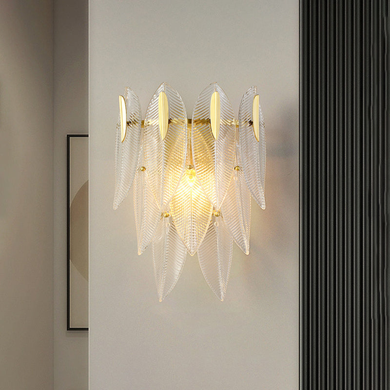 Prismatic Crystal Leaf Wall Sconce Light Minimalist 2 Lights Gold Wall Light Fixture Clearhalo 'Modern wall lights' 'Modern' 'Wall Lamps & Sconces' 'Wall Lights' Lighting' 255801