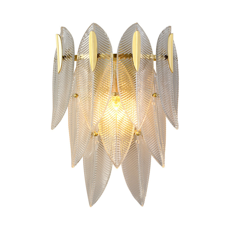 Prismatic Crystal Leaf Wall Sconce Light Minimalist 2 Lights Gold Wall Light Fixture Clearhalo 'Modern wall lights' 'Modern' 'Wall Lamps & Sconces' 'Wall Lights' Lighting' 255802