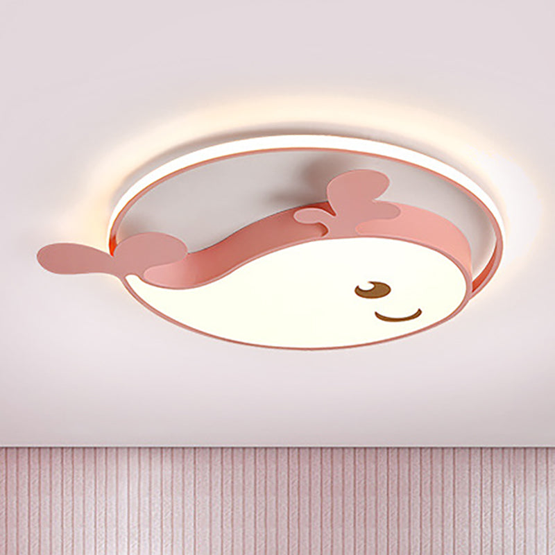 Smile Dolphin Girls Bedroom Ceiling Lamp Acrylic Animal Flush Ceiling Light with Ring Pink Clearhalo 'Ceiling Lights' 'Close To Ceiling Lights' 'Close to ceiling' Lighting' 255804