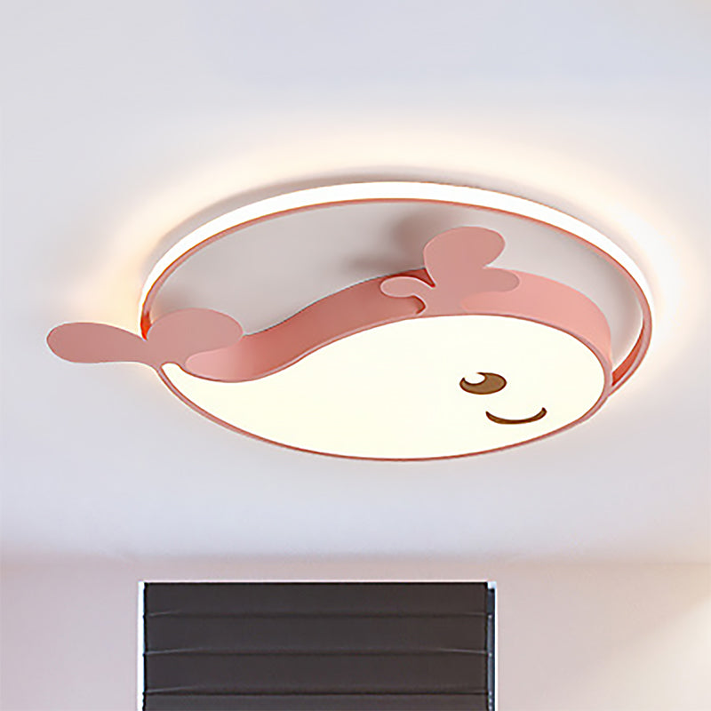 Smile Dolphin Girls Bedroom Ceiling Lamp Acrylic Animal Flush Ceiling Light with Ring Clearhalo 'Ceiling Lights' 'Close To Ceiling Lights' 'Close to ceiling' Lighting' 255805