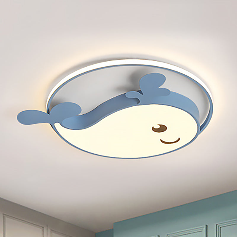 Smile Dolphin Girls Bedroom Ceiling Lamp Acrylic Animal Flush Ceiling Light with Ring Blue Third Gear Clearhalo 'Ceiling Lights' 'Close To Ceiling Lights' 'Close to ceiling' Lighting' 255808